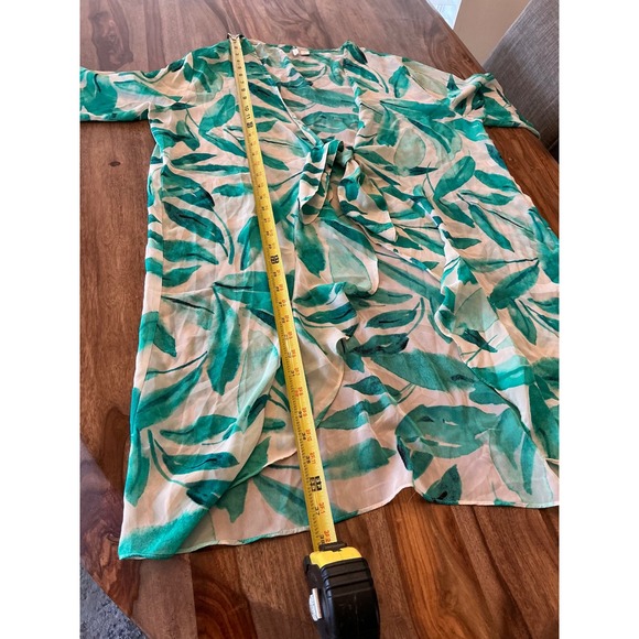 Cato Womens Green Tropical Leaf Print Tie Front Kimono Bell Sleeve Cardigan L - Picture 7 of 7